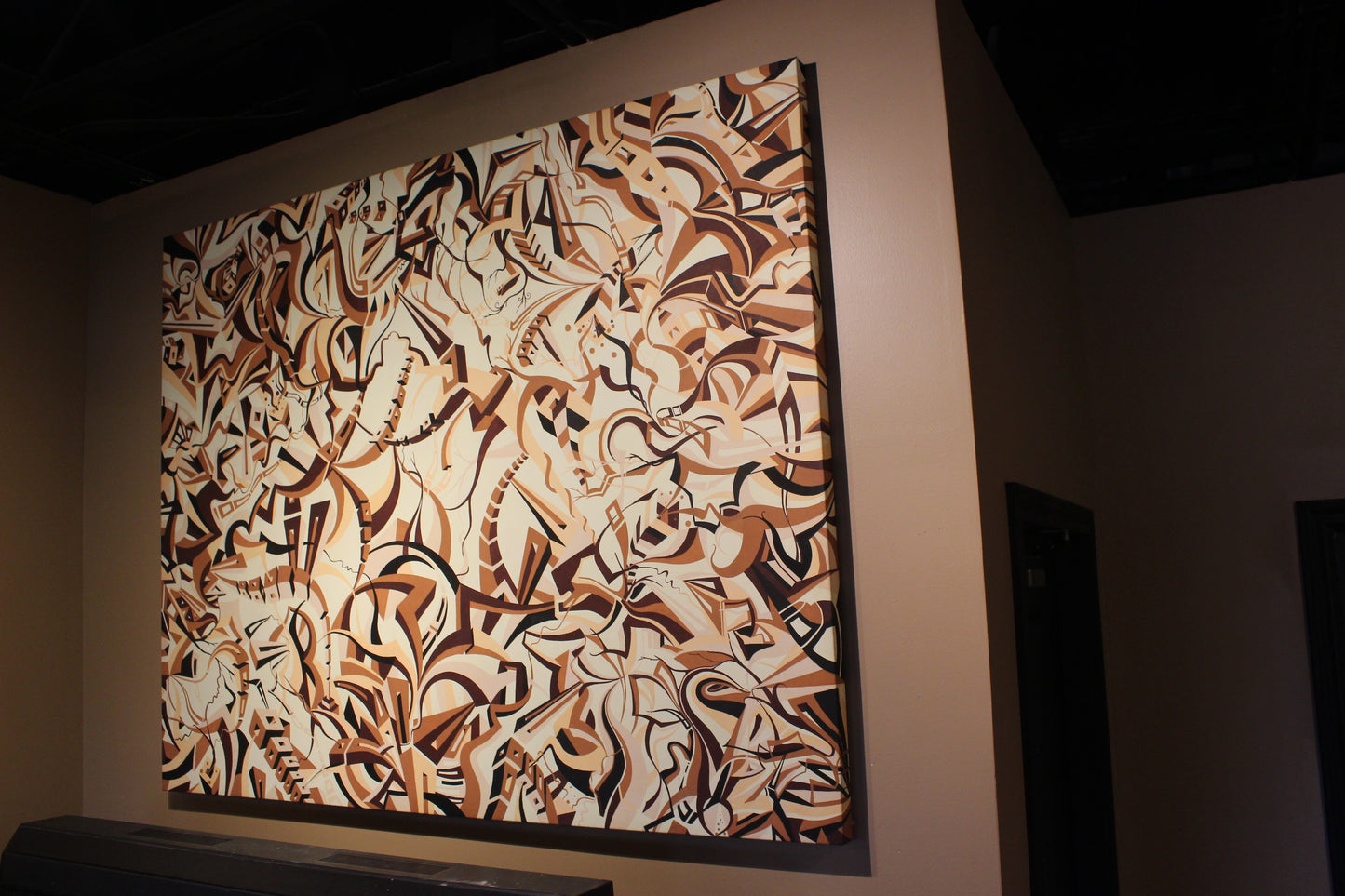 48x60 Japanese Acrylic Pen Painting On Stretched Canvas Ronnie Stelly - "Mourning Coffee" Signed Original
