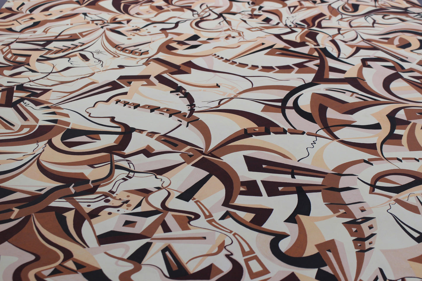 48x60 Japanese Acrylic Pen Painting On Stretched Canvas Ronnie Stelly - "Mourning Coffee" Signed Original