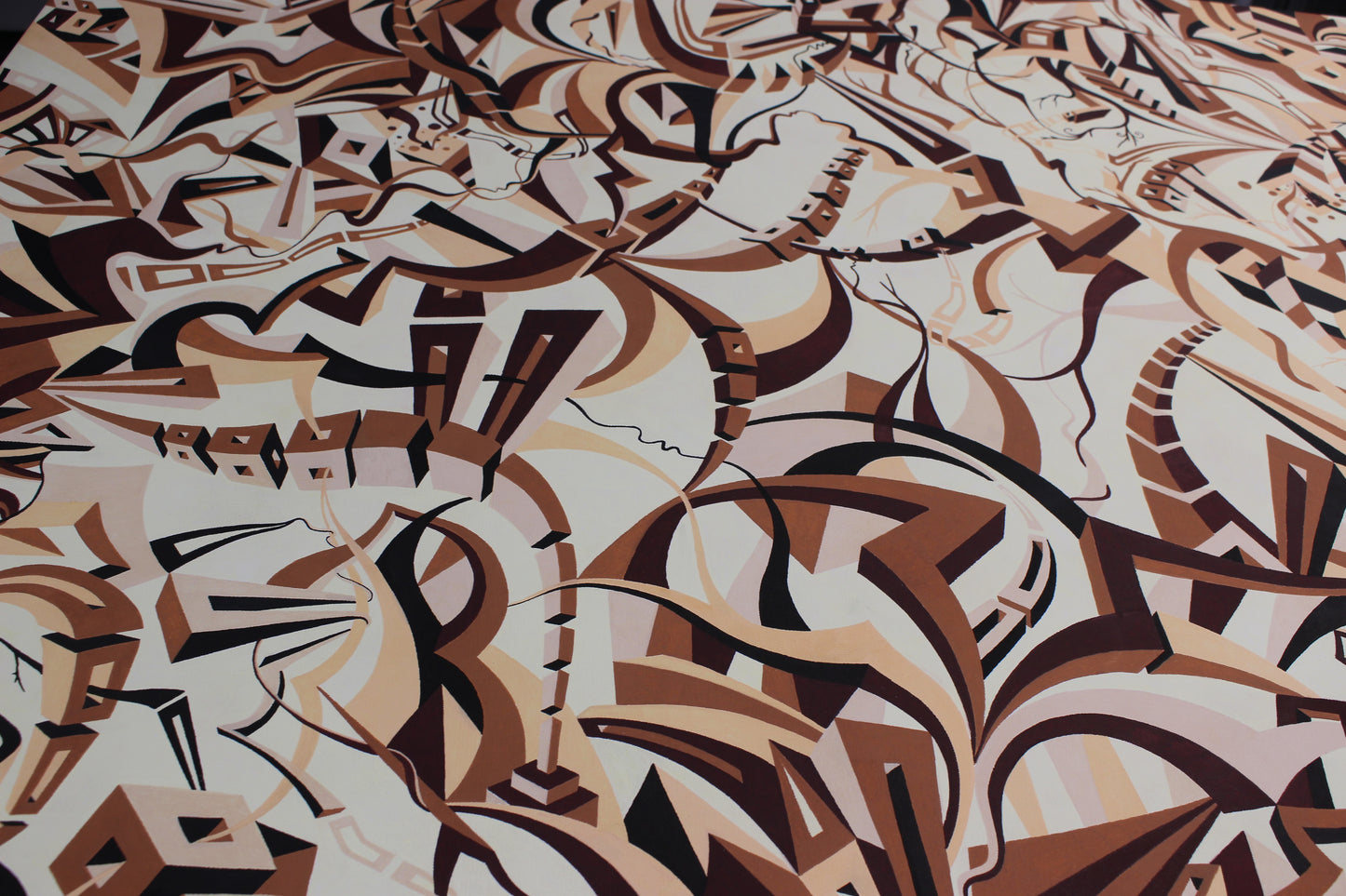 48x60 Japanese Acrylic Pen Painting On Stretched Canvas Ronnie Stelly - "Mourning Coffee" Signed Original