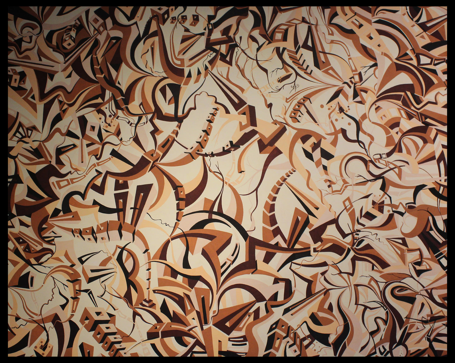 48x60 Japanese Acrylic Pen Painting On Stretched Canvas Ronnie Stelly - "Mourning Coffee" Signed Original